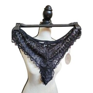 AvidLove Black Lace Underwear Size 2X NWT Strappy Back Rhinestone Dangle